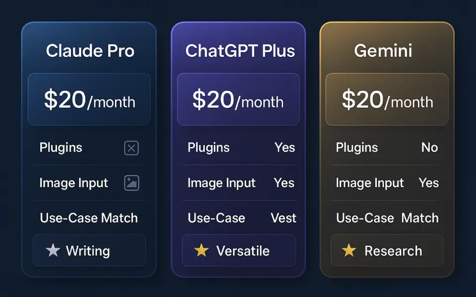 Claude vs ChatGPT vs Gemini Price chart